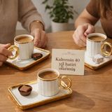 Store 6’lı Gold Beyaz Türk Kahvesi Fincan Seti – Altın Detaylı Kahve Yanı Tabaklı, Porselen Fincan ve Sunum Tabağı Takımı - 001 - Beyaz - 0,5 ml