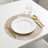 Store 6'lı Plastik Amerikan Servis Seti, Yuvarlak 38 cm Gold Yaprak Desenli Supla, Yıkanabilir Silinebilir Tabak Altlığı, Yemek Masası Servis Sunum Matı - 0,5 x 9 cm - 001-Renkli