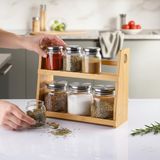 Store 8 Parça Borosilikat Cam Baharatlık Seti (700 Ml) - Paslanmaz Çelik Kapaklı ve Bambu Kapak Sçenekli 2 Katlı Bambu Standlı Tezgah Üstü Erzak Kabı ve Mutfak Düzenleyici Organizer (Bambu Kapak) - 001 - Beyaz - 0,5 ml