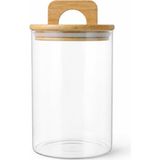 Store 900 ml Bambu Kapaklı Yuvarlak Cam Kavanoz, 10 cm Çap × 15 cm Yükseklik, Contalı Kulplu Şeffaf Erzak ve Kuru Gıda Saklama Kabı, Kahve Çay Şeker Bakliyat Için - 0 - 19 lt - 0 Siyah