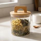Store Bambu Kapaklı Yuvarlak Borosilikat Cam Kavanoz 550 Ml, 10 cm Çap × 10 cm Yükseklik, Contalı Tutma Kulplu Şeffaf Erzak Kabı, Kahve Çay Baharat Kuruyemiş Bakliyat ve Kuru Gıda Saklama Kabı - 0 - 19 lt - 0 Siyah