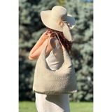 Store Bej Örgü Kumaş Hobo Çanta – Geniş Hacimli Yazlık Model