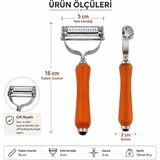 Store Çift Bıçaklı Ahşap Saplı Soyacak - Çift Bıçaklı Ahşap Saplı Sebze ve Meyve Soyacak – Paslanmaz Çelik Ultra Keskin Tırtıklı & Düz Bıçaklı, Ergonomik Kaymaz Sap, Patates Havuç Kabak Elma - 00-Siyah - Beyaz