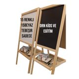 Store Çift Taraflı Ayaklı Yazı Tahtası Silgi ,tahta Kalemi Ve 15i Beyaz 15i Renkli 30 Tebeşir Hediyesidir