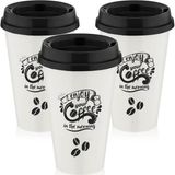 Store Enjoy Your Coffee Baskılı Kapaklı Plastik Bardak, 3'lü Set Kahve Bardağı - 0 - Siyah - 0 - 200 ml