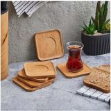 Store Fullf 6ADET Bambu Çay Tabağı, Çay Bardağı Altlığı, Estetik Sunum Sunumluk, Malzeme, Çevre Dostu ve Şık Tasarım (Kare) - Ahşap