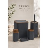 Store HGY Home Ahşap Detaylı Antrasit Stella Çizgili Banyo Seti