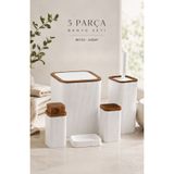 Store HGY Home Ahşap Detaylı Kırık Beyaz Stella Çizgili Banyo Seti