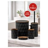Store Hgy Home Ahşap Detaylı Siyah Diamond 5'li Banyo Seti