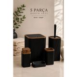 Store HGY Home Ahşap Detaylı Siyah Stella Çizgili Banyo Seti