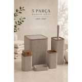 Store HGY Home Ahşap Detaylı Vizon Stella Çizgili Banyo Seti