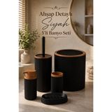 Store HGY Home Ahşap Görünümlü Mina Siyah 5'li Banyo Seti