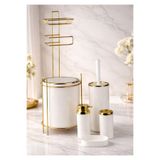 Store HGY Home Gold Yuvarlak Yedekli WC Kağıtlık ve 6 Parça Banyo Seti - Kırık Beyaz