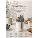 Store HGY Home Kaşıklı Yoğurt ve Müsli Kabı - Taşınabilir 2 Katlı Atıştırmalık Kabı - Antrasit (800ML)