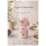 Store HGY Home Kaşıklı Yoğurt ve Müsli Kabı - Taşınabilir 2 Katlı Atıştırmalık Kabı - Pembe (800ML)
