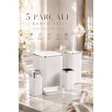 Store HGY Home Krom Detaylı Kırık Beyaz Kare 5'li Banyo Seti