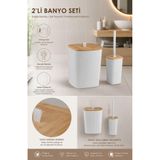 Store HGY Home Safir Gerçek Bambu Detaylı - Yapışkanlı Wc Fırçalık ve Çöp Kovası 2'li Banyo Seti - Beyaz Bambu
