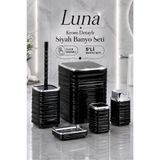Store HGY Home Siyah Krom Detaylı Luna Kare 5'li Banyo Seti - 7 Litre