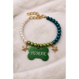 Store İsimli Yeşil Kedi Tasması Köpek Tasması İnci Boncuklu Kolye YEŞİL Metal Kemik Künyeli Tasma Kedi Kolyesi Köpek Kolyesi
