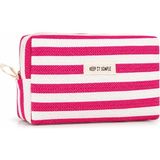 Store Keep It Simple Fuşya Pembe Çizgili Kanvas Makyaj Çantası - Şık Kozmetik Çantası, Seyahat Düzenleyici, Kalem Kutusu ve Çok Amaçlı Taşıma Kesesi
