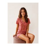 Store Lora Kadın Pembe Kalp Desenli Kısa Kollu Şortlu Pijama Takımı