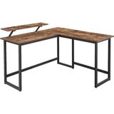 Store Masası, Mönitör Yükselticili, L Şekilli Ofis Masası, Oyun Masası, Metal, Kahverengi-Siyah LWD56X