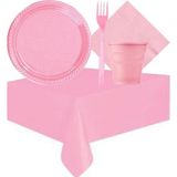 Store Pembe 25 Kişilik Plastik Bardak Çatal Tabak Peçete Masa Örtüsü