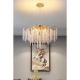 Store Serip 60lık Yuvarlak Gold Kaplamalı Modern Tasarım Salon Kristal Sarkıt Avize