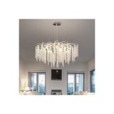 Store Serip 60lık Yuvarlak Gümüş Kaplamalı Modern Tasarım Salon Kristal Sarkıt Avize