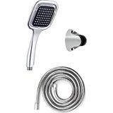 Store Siyah Kare Krom Duş Seti Spiral Hortum + Duş Başlığı + Mafsal (Askılı) Şık Tasarımlı Elegant Duş Banyo Seti