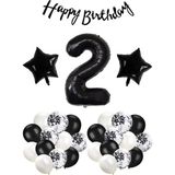 Store Siyah Konsept 2 Yaş Doğum Günü Kutlama Seti; Beyaz Siyah Konfetili Balon, Rakam Yıldız Folyo Ve Bann