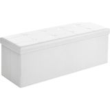 Store Tabure 120 Litre, Saklama Kutusu, Tabure, Katlanabilir, 300 Kg'a Kadar Yük, Sentetik Deri Kapak, Döşemeli, Beyaz LSF702