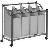 Store Tekerlekli Çamaşır Sepeti, 4 Çıkarılabilir Kumaş Cepli Çamaşır Ayırıcı, Çamaşır Toplayıcı, Oyuncaklar Için Saklama Yeri, Ahır, 4 x 35 Litre, Gri LSF005GS - 1 kg