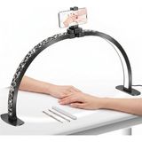 Store Trled F-550A Zebra Elmas Desenli 55CM Katlanabilir Yarım Ay Protez Tırnak ve Güzellik Uzmanı Masa Lambası - Ahşap