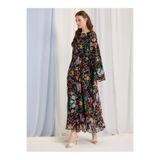 Store Wf Siyah Desen Şifon Uzun Elbise