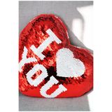 storeay Sevgililer Günü Hediyesi Pullu Sihirli Payetli Çift Yön I Love You Kalpli Yastık 25x20 Cm(Orta Boy)