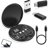 Storemax 60W Destekli 5'i 1 Arada Seyahat Kablo Seti – USB Type-C, Micro USB Şarj Kablosu ve Dönüştürücü Adaptörlü Mini Kablo Kutusu, Kompakt Seyahat Kiti - Ahşap