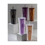 Storemax 750 ml Kapaklı ve Pipetli Soğuk Içecek Bardağı – Mor Kristal Desenli Seyahat Kupası, Termal Yapı, Buzlu Doku, Buzlu Kahve Smoothie Bardak Taşınabilir Yazlık Plastik Bardak (Mürdüm) - 0 - Siyah - 0 - 499 ml