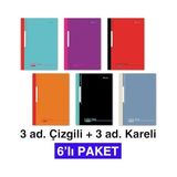 Storemax A4 Dikişli Okul Defteri 6 Lı Paket (3 Çizgili + 3 Kareli) - 60 Yaprak (120 Sayfa)