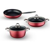 Storemax Daily Titanium 5 Parça Set Çelik Sap Metalik Kırmızı (22CM Derin Tencere + 26CM Sığ Tencere&tava)