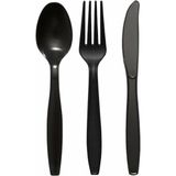 Storemax Plastik Lüks Çatal-Kaşık- Bıçak 3 Lü Siyah Siyah Set 100 Lü - 000-Siyah