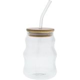 STOREMAX Reovo 500Ml Kapaklı Cam Bardak, Cam Pipetli Siliko Kapak Cotalı İce Çizgi Deseli Soğuk İçecekler Iç