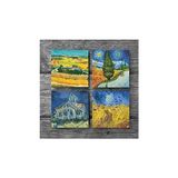 Storemax Van Gogh Hasat Manzarası, Yıldızlı Yol, Buğday Tarlası ve Kargalar, Kilise Taş Bardak Altlığı Seti - 4 Parça - Dekoratif, Rustik Mutfak Aksesuarı, 10X10 Cm, Kaydırmaz Tabanlı SC225