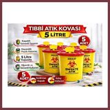 Storeşahin Tıbbi Atık Kovası 5 Litre 5 Adet Kapaklı Tıbbi Atık Kutusu Enfekte Atık Kovası SHN0720