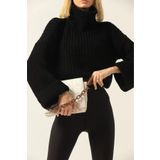 Stories Dier Moda Kadın Gri Balıkçı Yaka Crop Triko Kazak