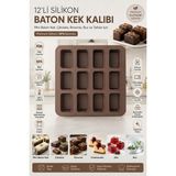 Stork 12'li Silikon Baton Kek Kalıbı 25X25X3 cm | Platinum Silikon Mini Baton Kek, Brownie, Çikolata, Cheesecake, Granola Bar, Buz ve Tatlı Kalıbı | Bpa Içermez