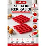 Stork 2 Adet 16 Gözlü Silikon Makaron, Mini Kek ve Çikolata Kalıbı - Yanmaz Yapışmaz Muffin Tepsisi