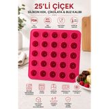 Stork 25 Gözlü Çiçek Form Silikon Kek Kalıbı 5x5 Dizilim Pembe Çikolata Buz ve Mini Tatlı Kalıbı