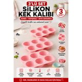 Stork 3 Adet 6'lı Silikon Muffin ve Cupcake Kalıbı - Yapışmaz Tek Parça Esnek Kek Kalıbı 25x16 cm