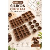 Stork 4'lü Set Silikon Kek, Çikolata ve Pralin Kalıbı | 9'lu Yarım Küre, 12'li Baton, 15'li Mini Baton, 6'lı Mini Müffin | BPA İçermez, FDA Uyumlu